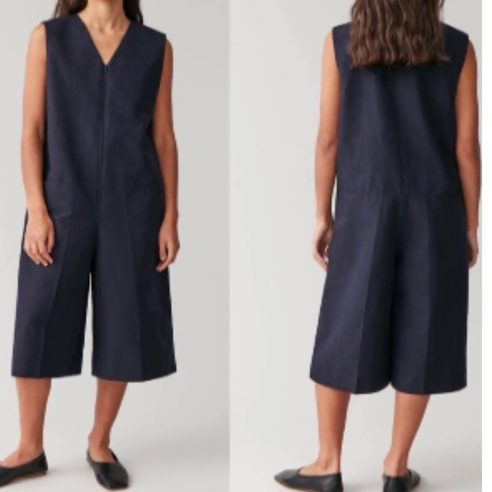 COS Sleeveless Cotton-Linen Dark Navy Jumpsuit Playsuit